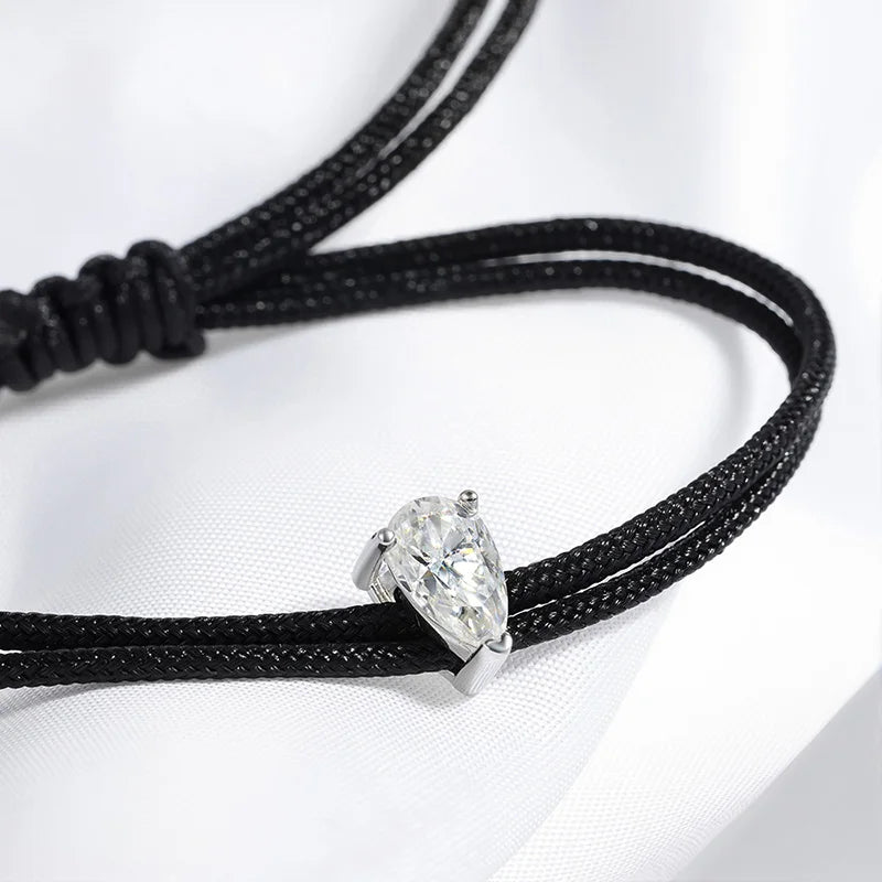 Pear Moissanite Braided Rope Bracelet in 925 Silver