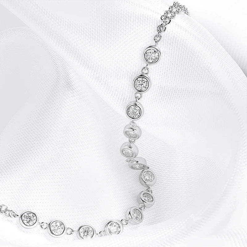 Moissanite Chain Bracelet, Adjustable 14cm to 21cm