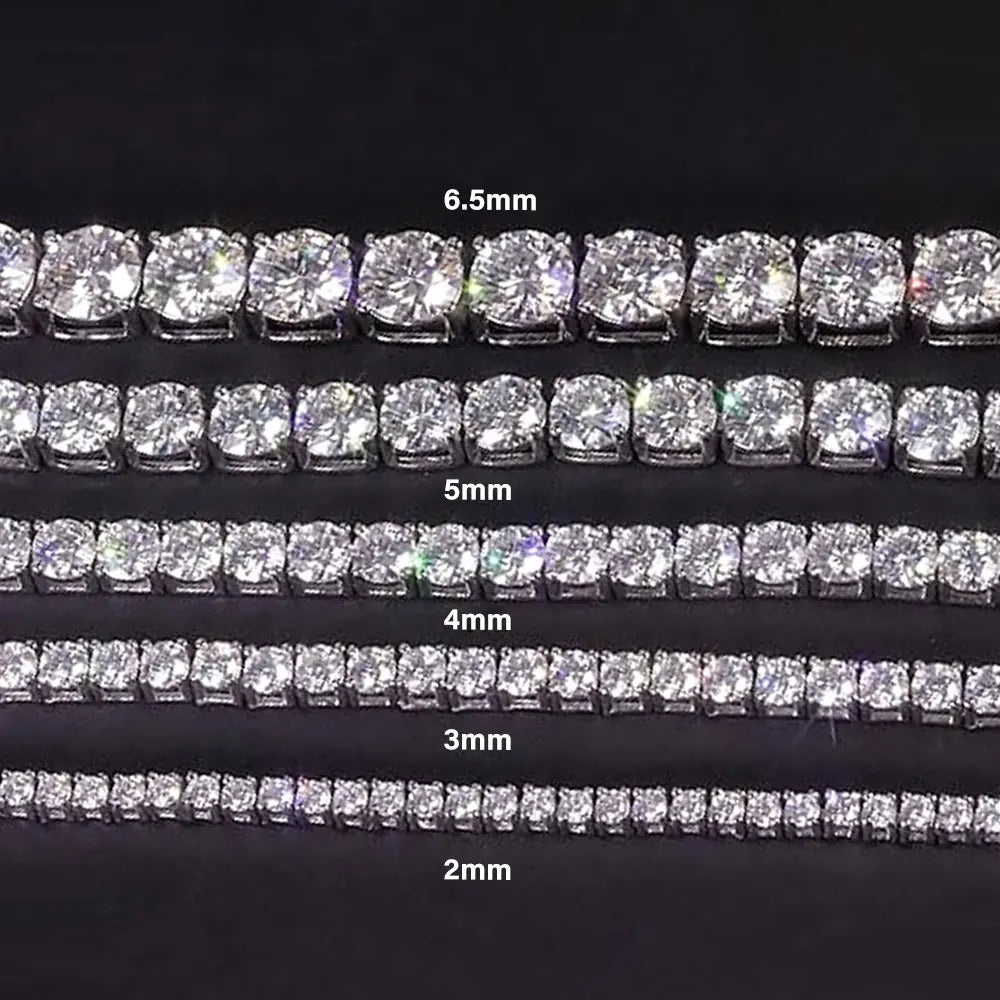Moissanite Tennis Necklace, 2mm to 6.5mm in 925 Silver
