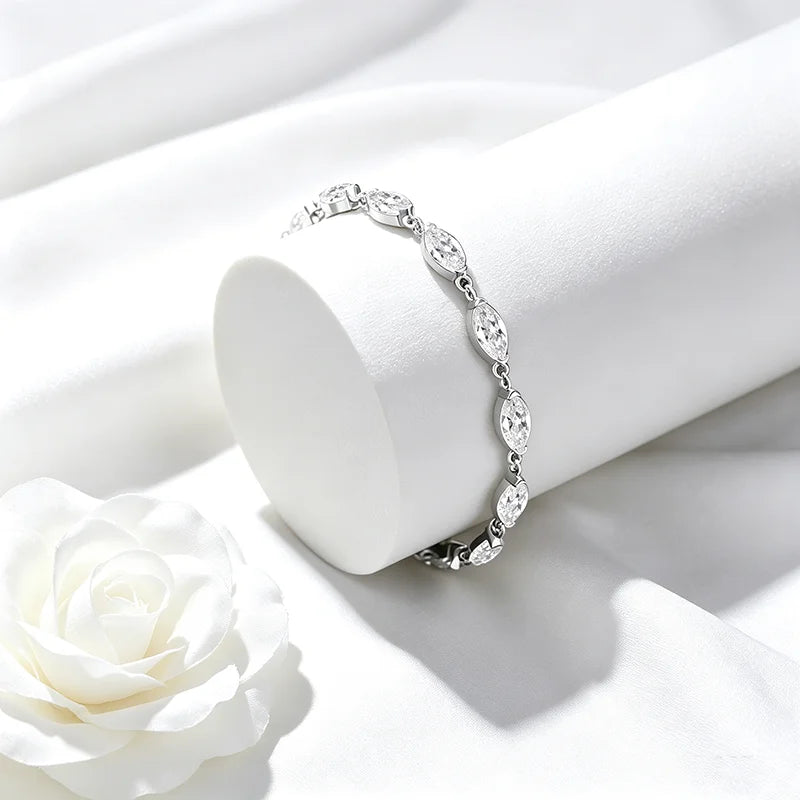 Marquise Moissanite Tennis Bracelet in Pure 925 Silver