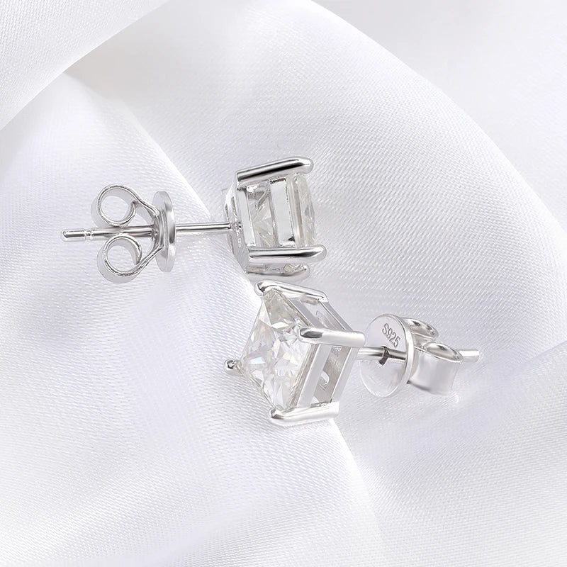 Princess Cut Stud Earrings, 0.4ct to 5ct in 925 Silver