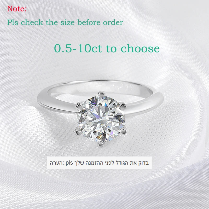 Moissanite Solitaire Ring, 0.5ct to 10ct, VVS1 Certified