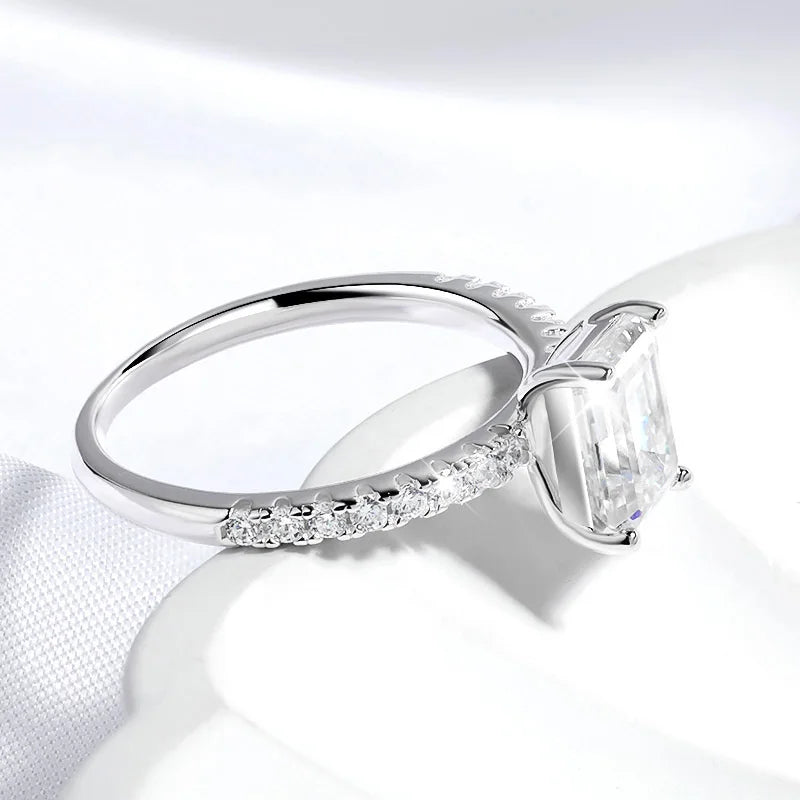 Emerald or Radiant Cut Ring, 1ct to 4ct in 925 Silver