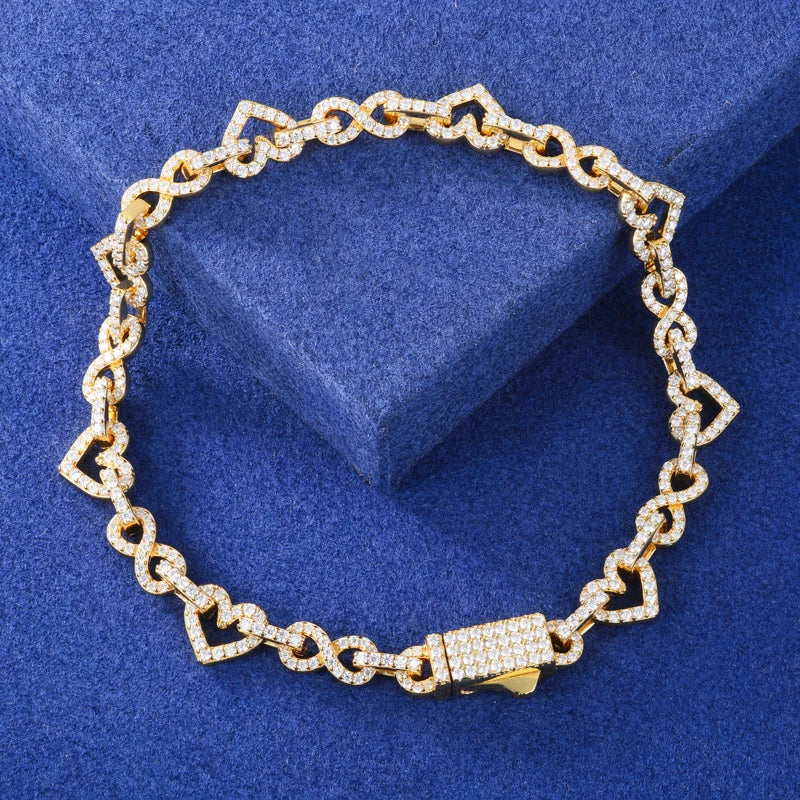 8mm Moissanite Infinity Heart Bracelet, 925 Silver