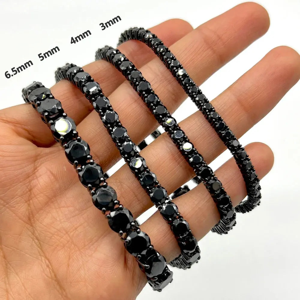 Tennis Bracelet, 3mm to 5mm in Black or Gold 925 Silver