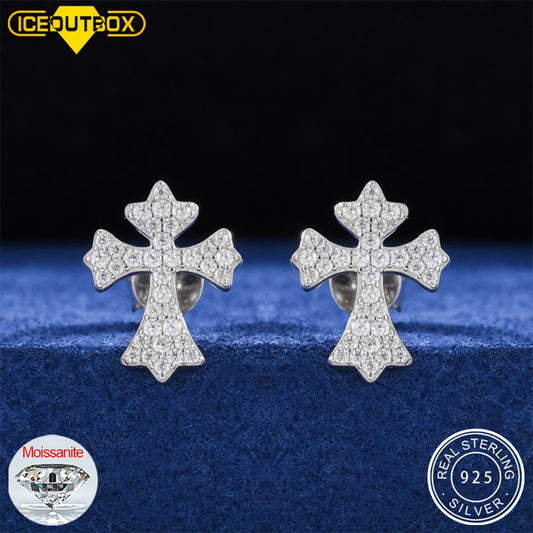 Moissanite Cross Stud Earrings, 3mm to 6.5mm S925
