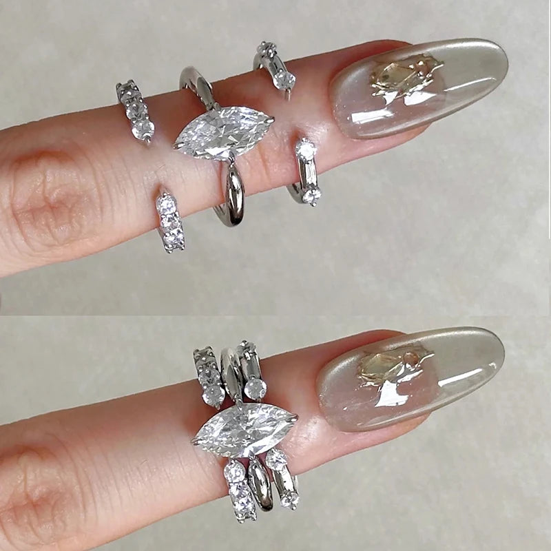 Marquise Moissanite Stacking Ring Set in 925 Silver