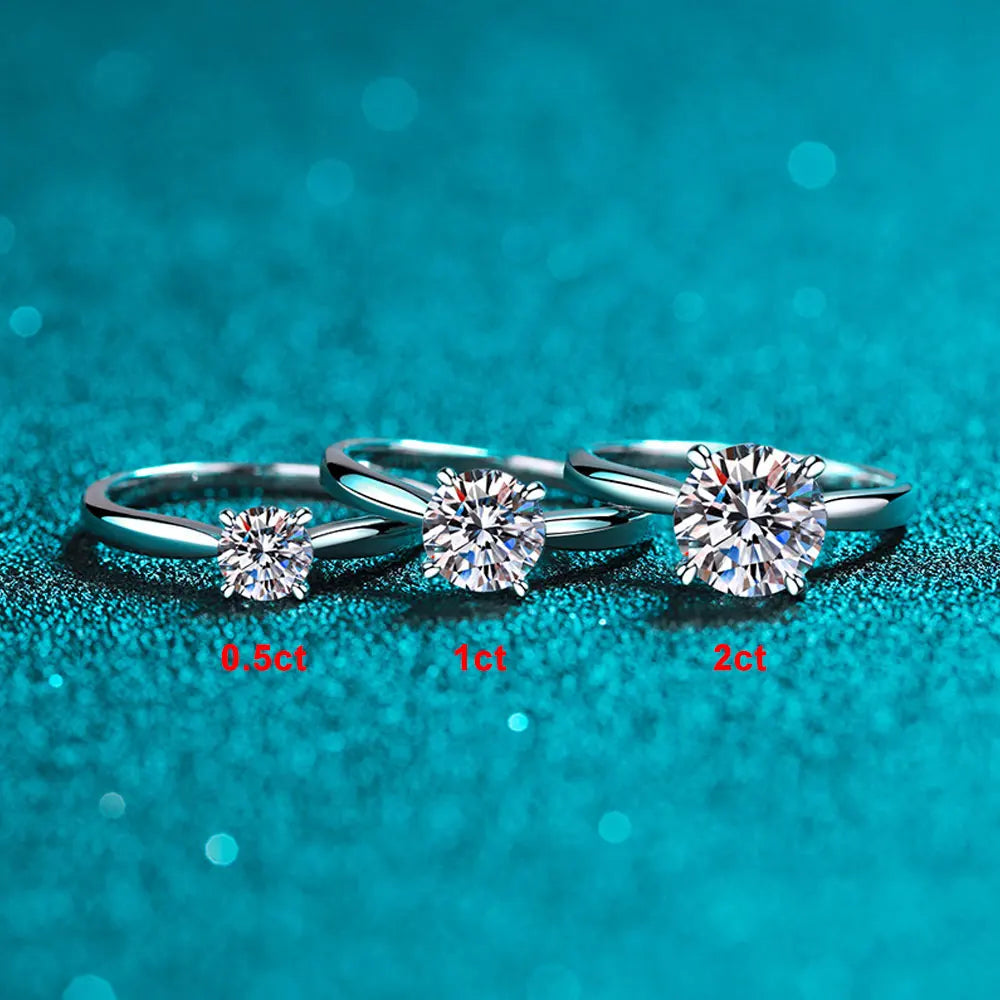 4 Prong Solitaire Moissanite Ring, 0.5ct to 2ct s925