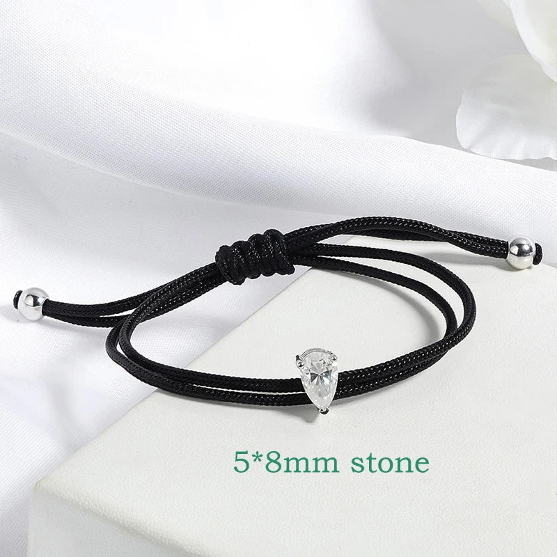 Pear Moissanite Braided Rope Bracelet in 925 Silver