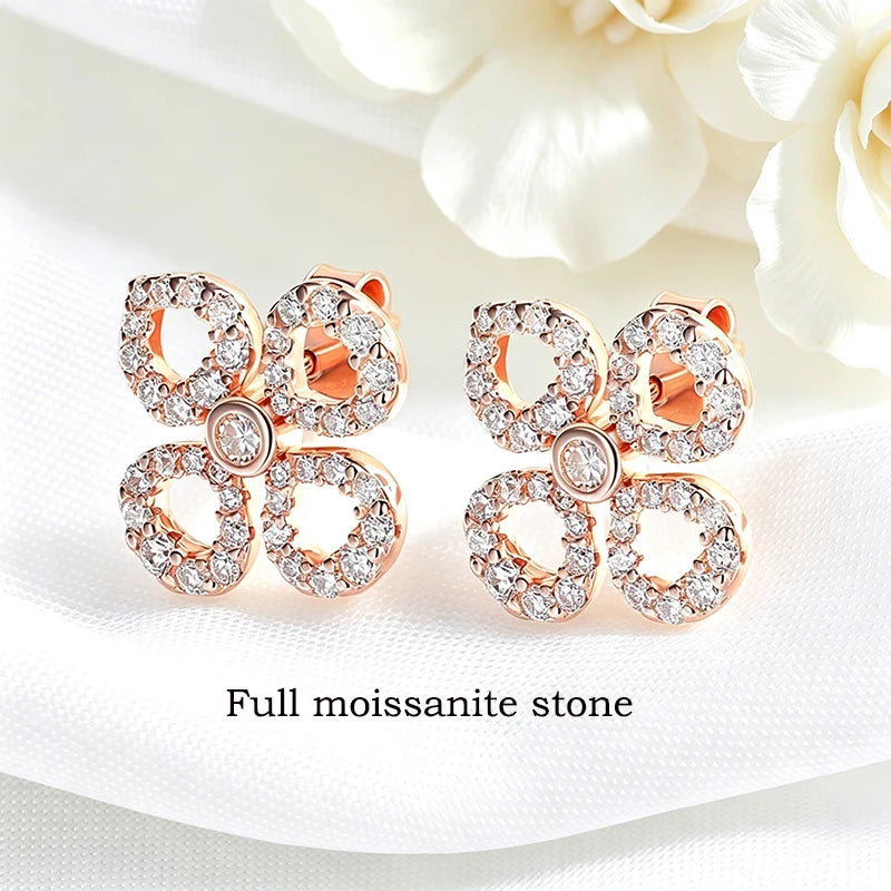 Flower Moissanite Stud Earrings in 925 Silver, 18k Plated