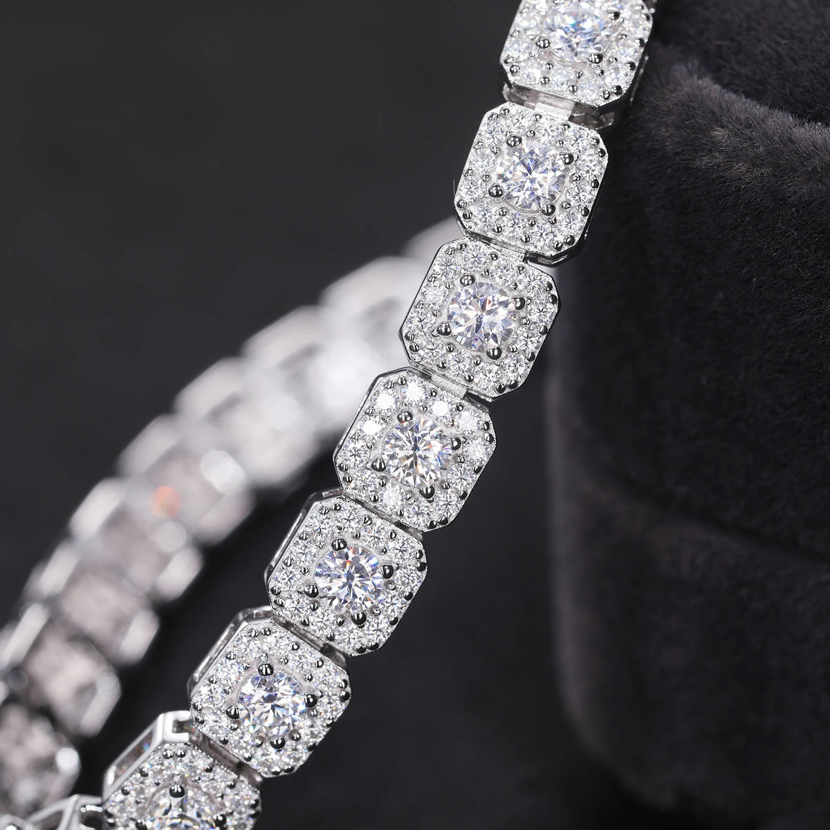 D VVS Moissanite Halo Tennis Necklace in 925 Silver