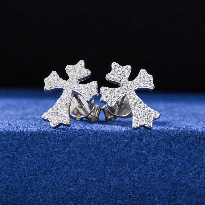 Moissanite Cross Stud Earrings, 3mm to 6.5mm S925