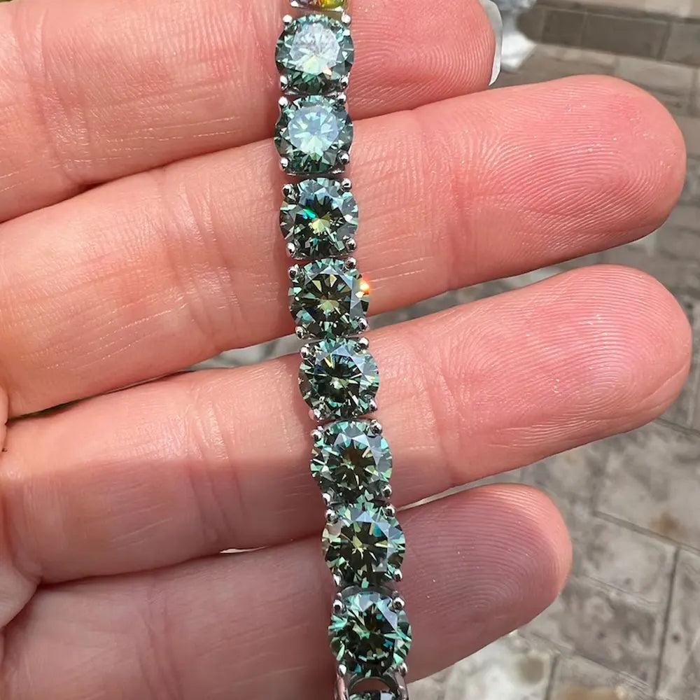 Green Moissanite Tennis Bracelet, 3mm to 6.5mm GRA
