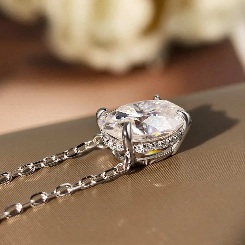 Oval Moissanite Necklace, 1ct to 4.5ct Solitaire