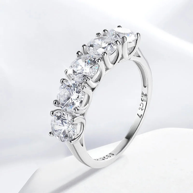 5 Stone Moissanite Ring, 2.5cttw or 5cttw in 925 Silver