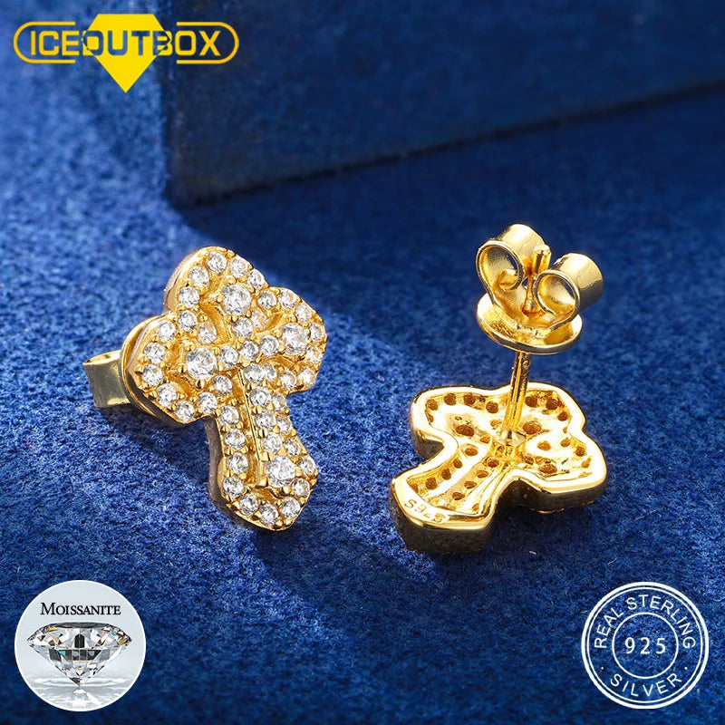 Iced Cross Stud Earrings in 925 Sterling Silver