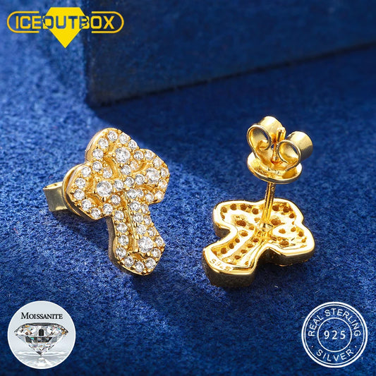 Iced Cross Stud Earrings in 925 Sterling Silver