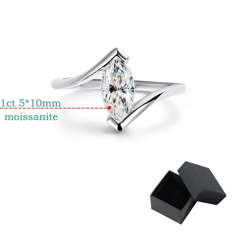 Marquise Moissanite Solitaire Ring, 1ct in 925 Silver