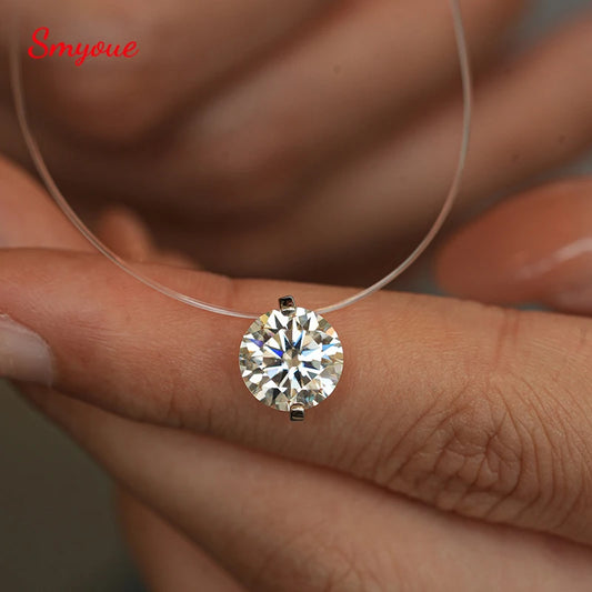 Floating Moissanite Necklace, 0.5ct to 5ct, 925 Silver