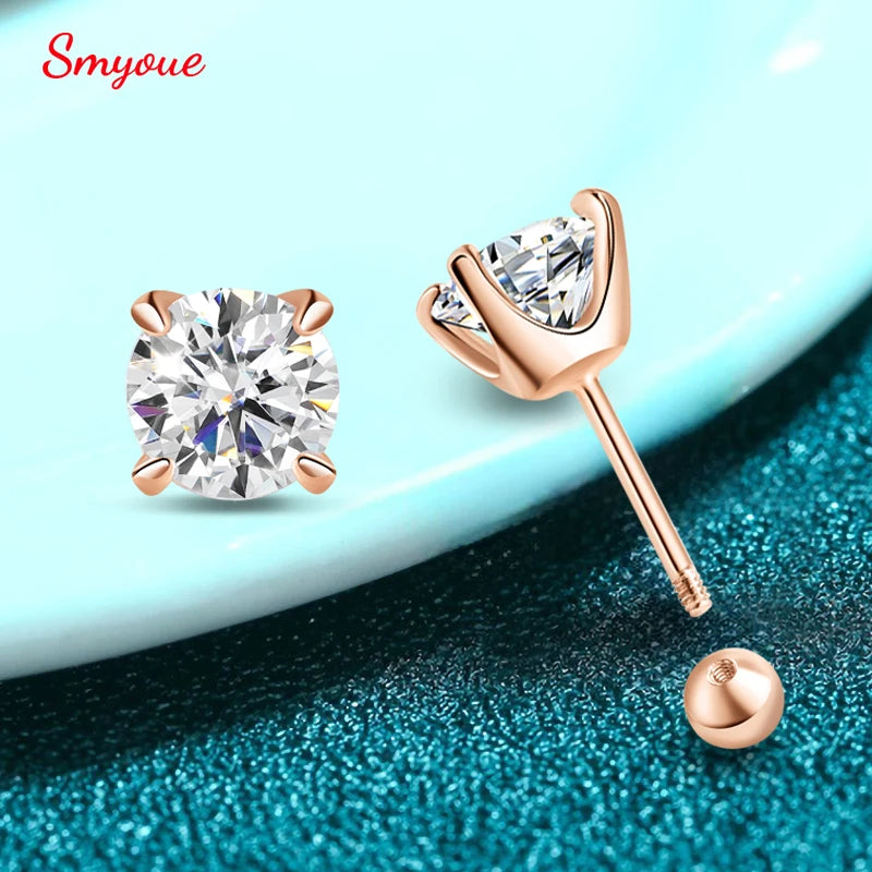 Moissanite Stud Earrings, 0.3ct to 2ct Each, 925 Silver