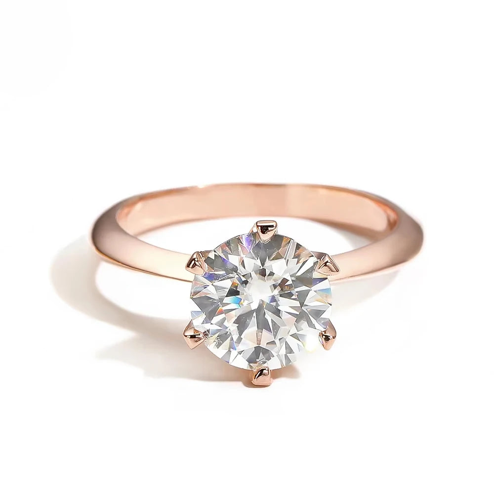 Six Prong Moissanite Solitaire Ring, 0.5ct to 10ct