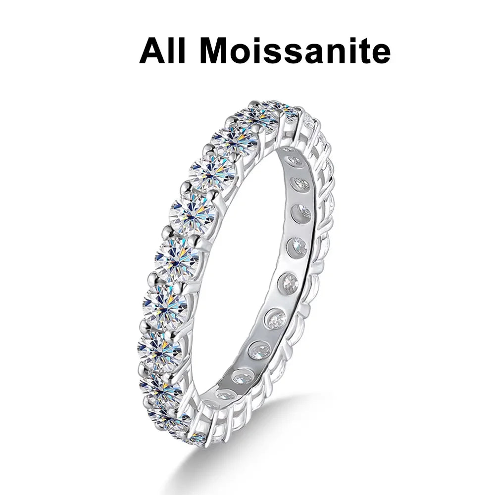 Round Moissanite Band Ring, 3mm to 5mm in 925 Silver