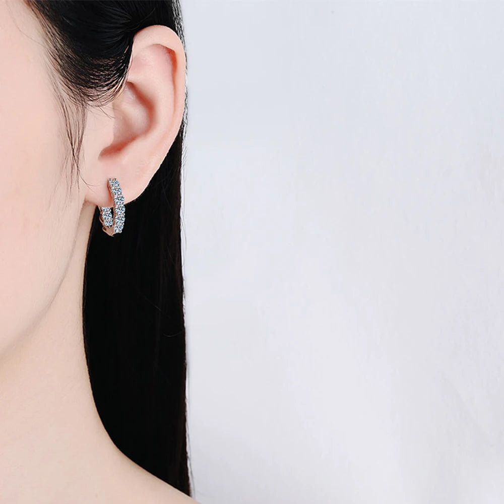 Full Moissanite Hoop Earrings, GRA Certified s925 Silver