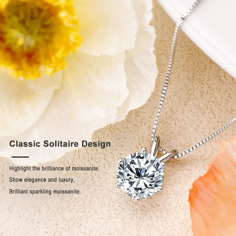 Claw Set Moissanite Solitaire Necklace, 0.5ct to 5ct