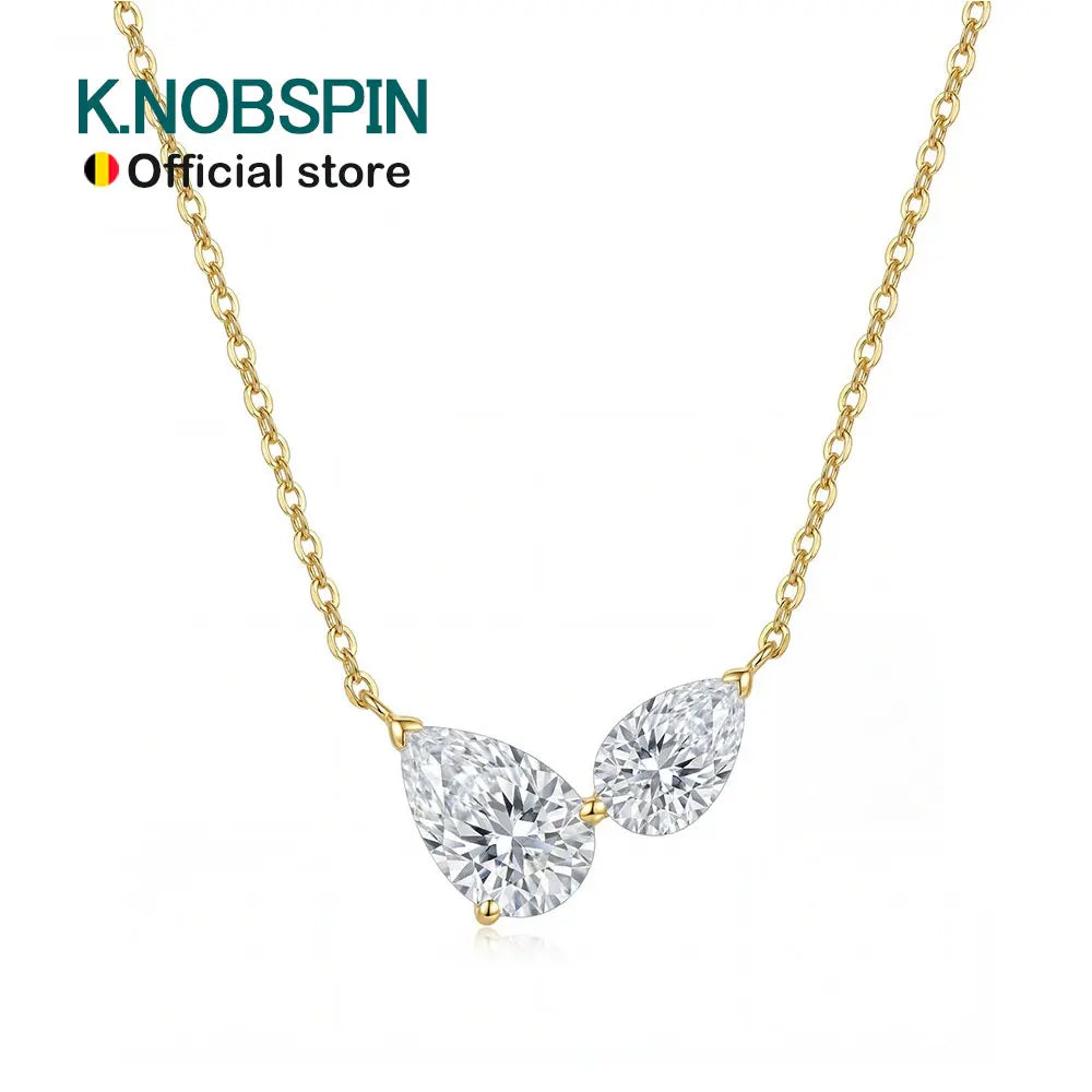 Pear Moissanite Two Stone Pendant Necklace, 45cm