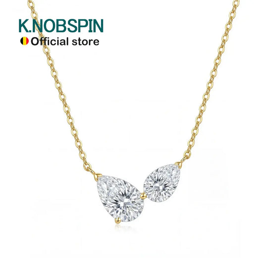 Pear Moissanite Two Stone Pendant Necklace, 45cm