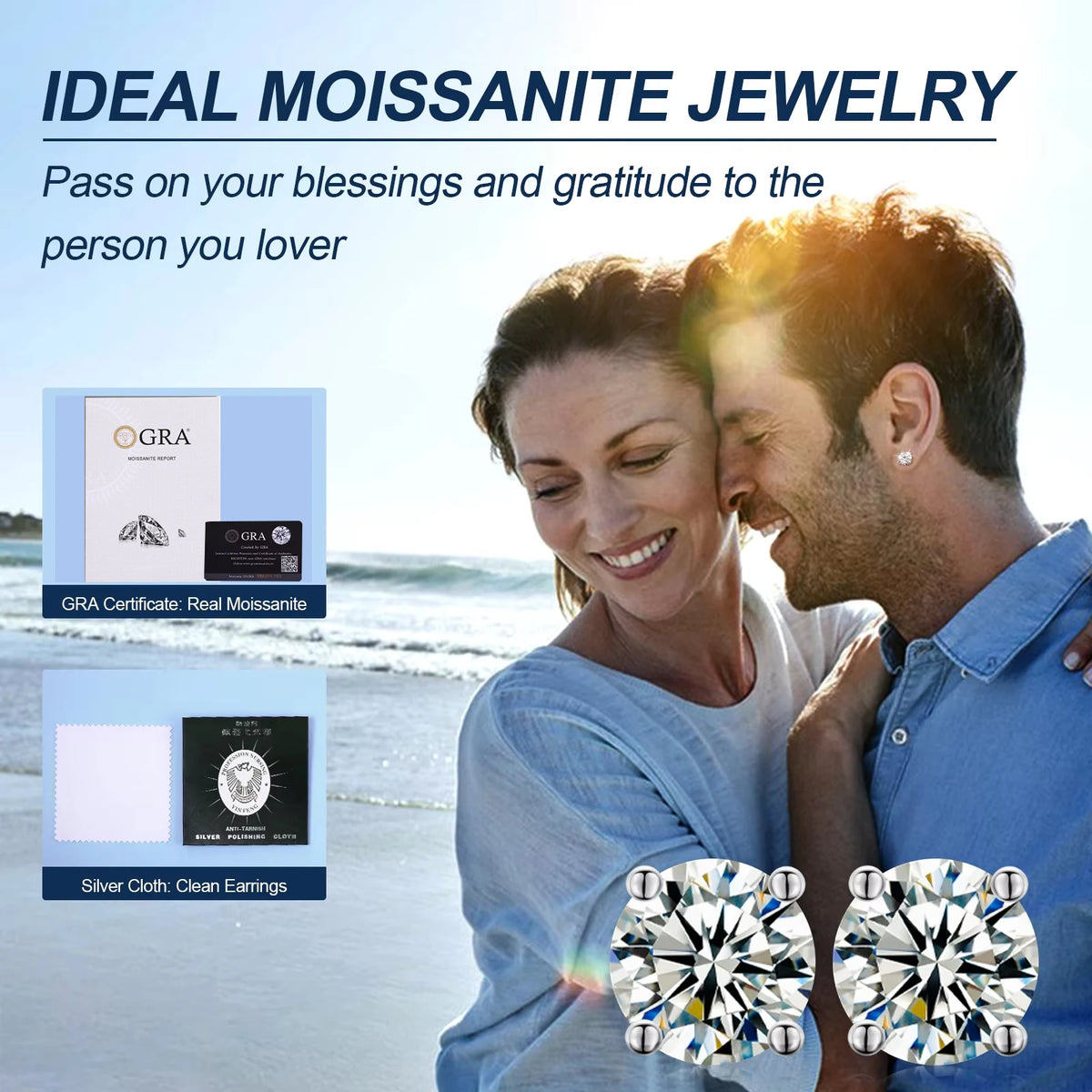 Moissanite Stud Earrings, 0.1ct to 4ct in 925 Silver