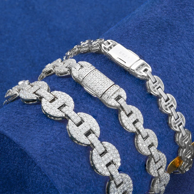 Pig Nose Moissanite Bracelet, 6mm to 10mm in 925 Silver