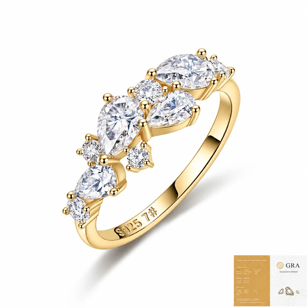 Pear Cut Moissanite Ring in 925 Silver, Sizes 5 to 9