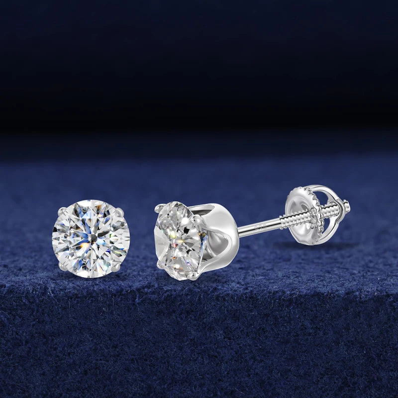 Heart and Princess Moissanite Studs in 925 Silver
