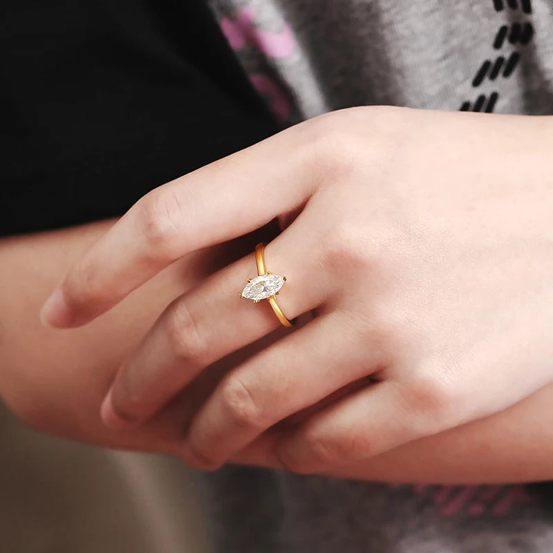 1ct Marquise Moissanite Engagement Ring in 925 Silver