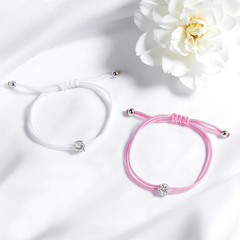 Braided Rope Moissanite Bracelet, Adjustable 925 Silver