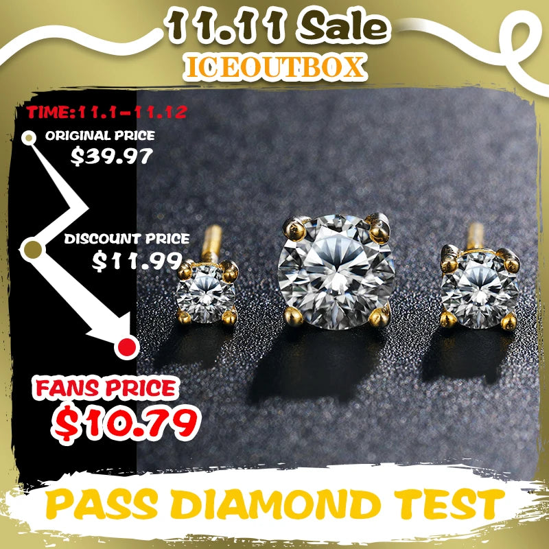 D Colour Moissanite Studs, 0.1ct to 1.5ct in 925 Silver