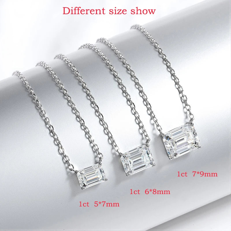 Emerald Cut Moissanite Necklace, 1ct to 3ct in 925