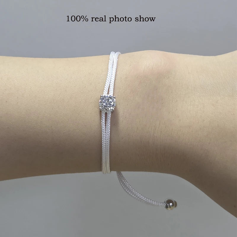 Braided Rope Moissanite Bracelet, Adjustable 925 Silver