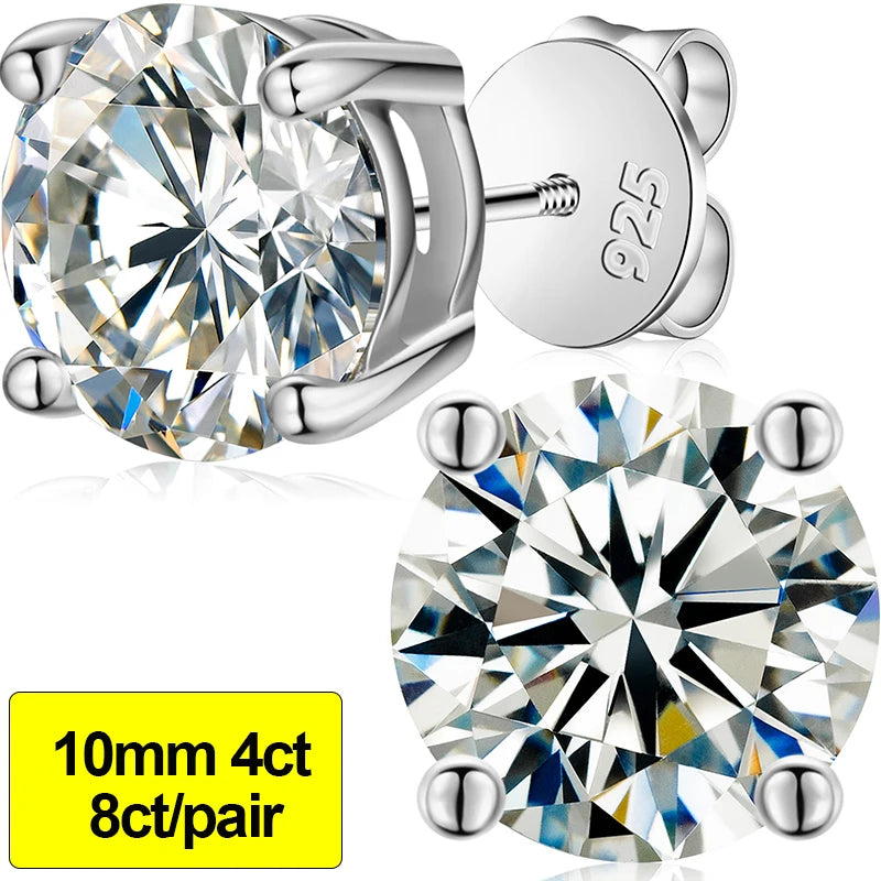 Moissanite Stud Earrings, 0.1ct to 4ct in 925 Silver