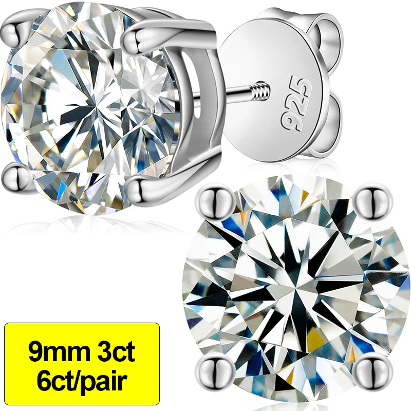 Moissanite Stud Earrings, 0.1ct to 4ct in 925 Silver