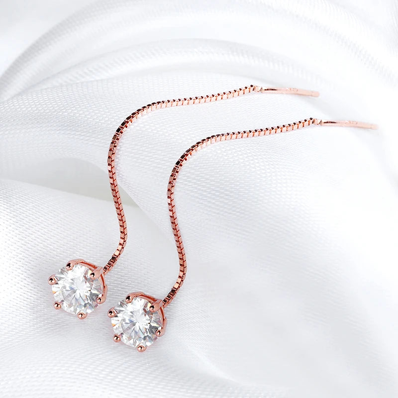 Moissanite Tassel Drop Earrings, 0.5ct or 1ct Each
