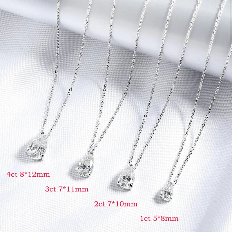 Pear Moissanite Pendant Necklace, 1ct to 4ct, 3 Styles
