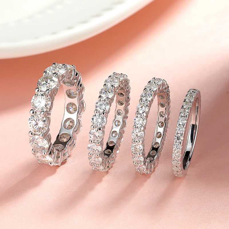 Moissanite Eternity Ring, 2mm to 5mm Band in S925 Silver