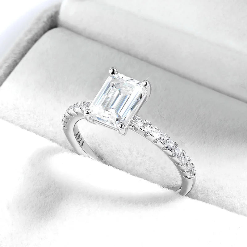 Emerald or Radiant Cut Ring, 1ct to 4ct in 925 Silver