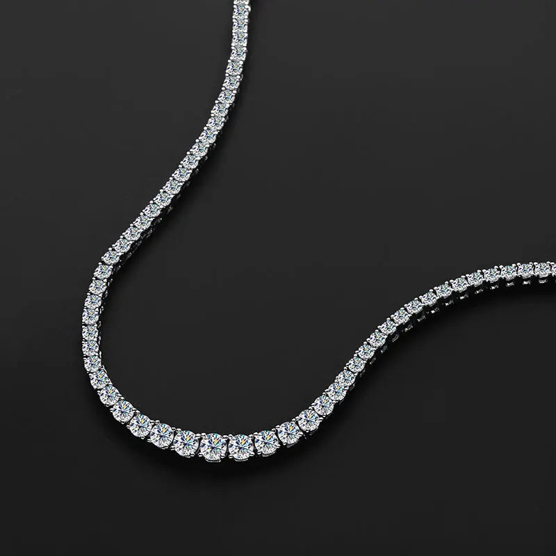 Tennis Necklace, Moissanite or Zircon in 925 Silver