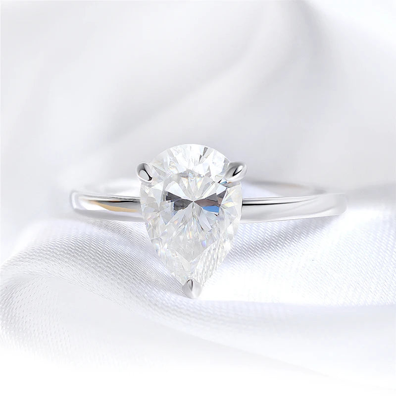 Pear Moissanite Solitaire Ring, 1ct to 4ct in 925