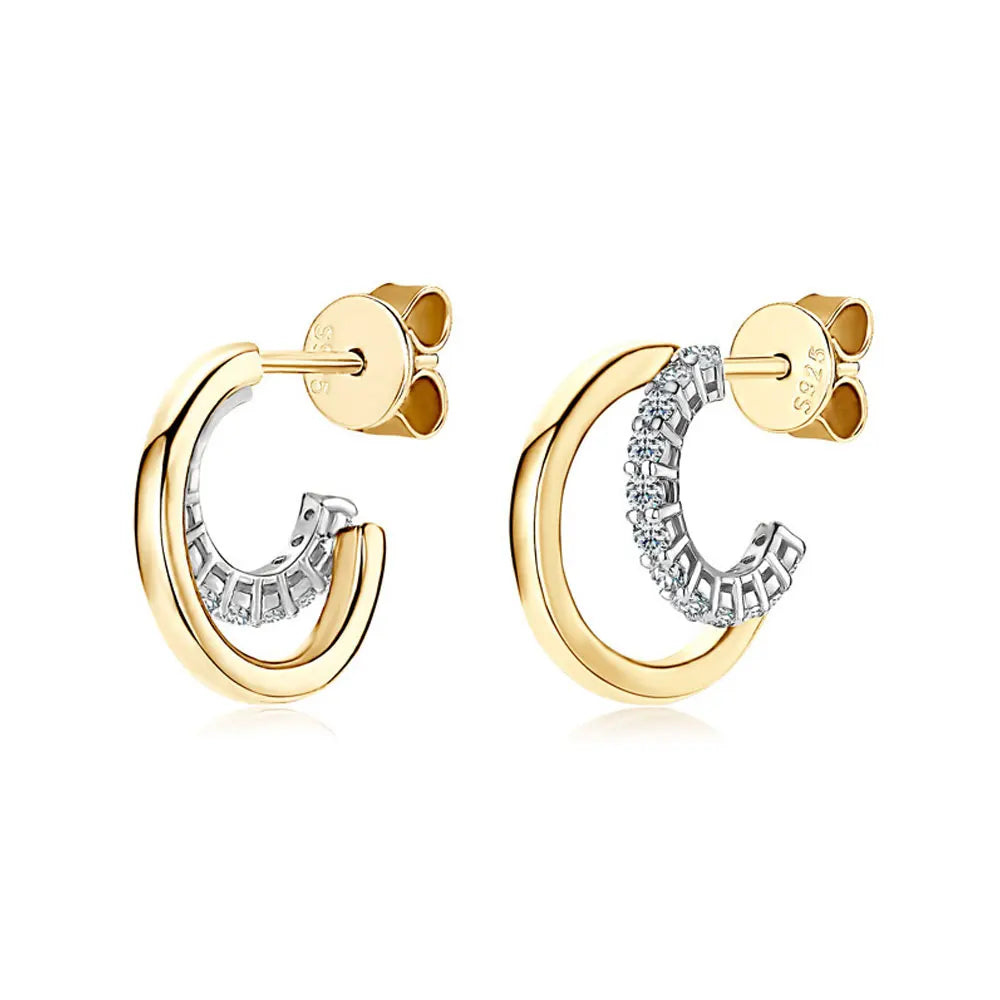 Moissanite Huggie Earrings, 1.5mm in 925 Silver