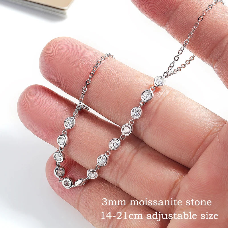 Moissanite Chain Bracelet, Adjustable 14cm to 21cm