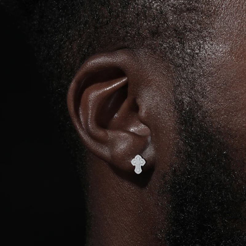 Iced Cross Stud Earrings in 925 Sterling Silver